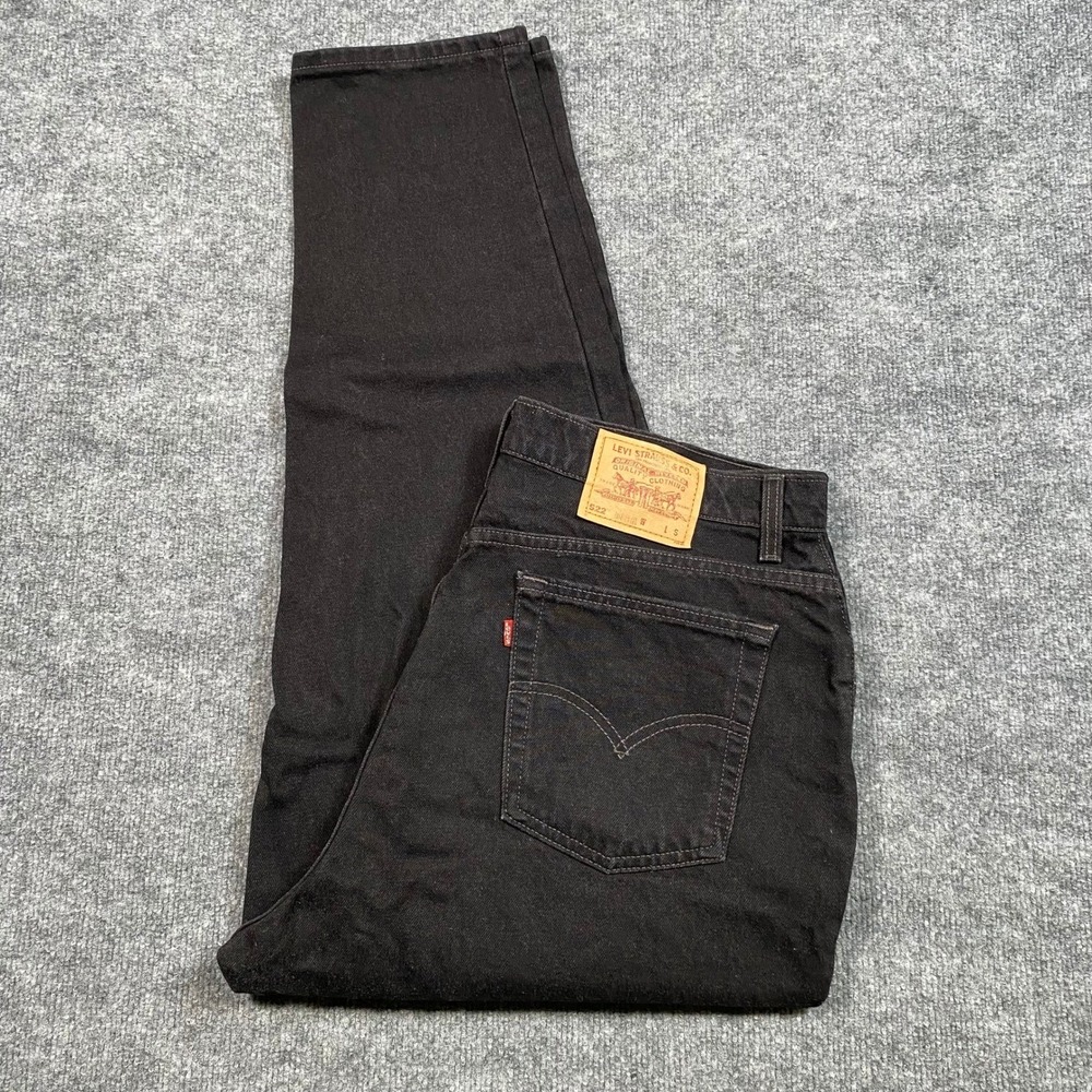 Levis 522 Tapered Leg‎ Jeans Mens 37x28 Black Vintage 90s Made in USA High Rise